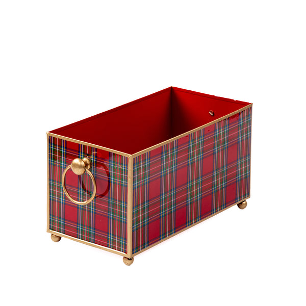 Tartan Plaid Enameled Rectangular Cachepot Planter 6x12
