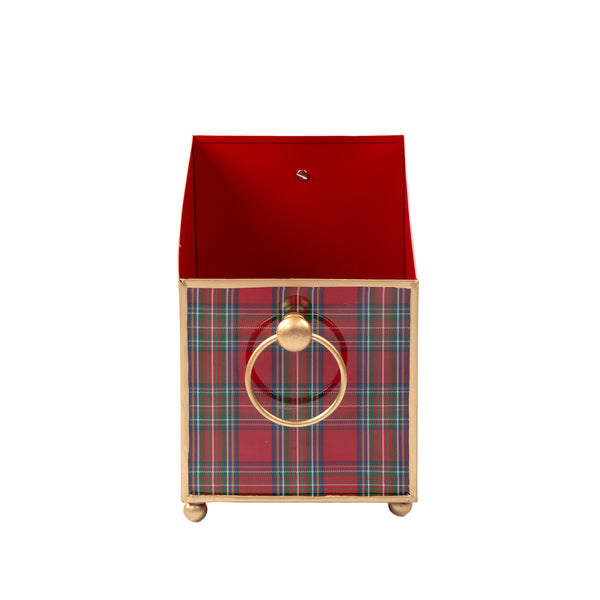 Tartan Plaid Enameled Rectangular Cachepot Planter 6x12
