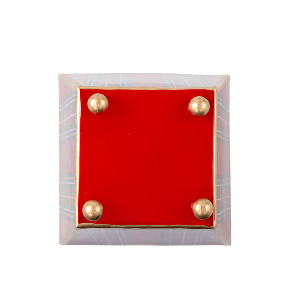Tartan Plaid Enameled Square Cachepot Planter