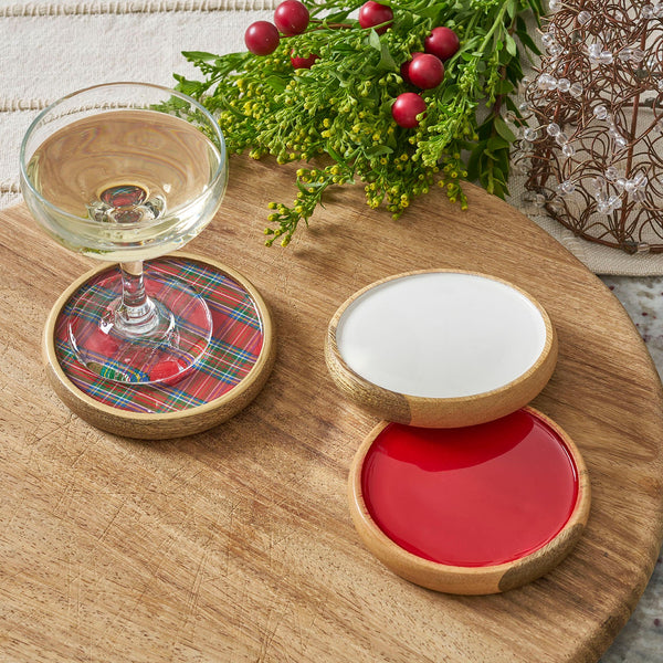 Tartan Plaid Coaster Set - Mango Wood & Enamel | Set of 4
