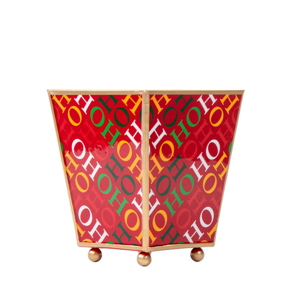 Ho Ho Enameled Square Cachepot Planter - Red