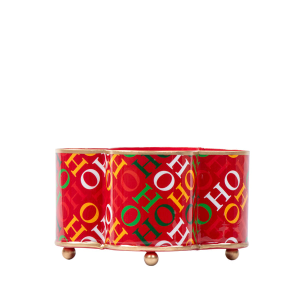 Ho Ho Enameled Quatrefoil Cachepot Planter 4x9 - Red
