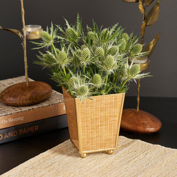 Rattan Enameled Square Cachepot Planter
