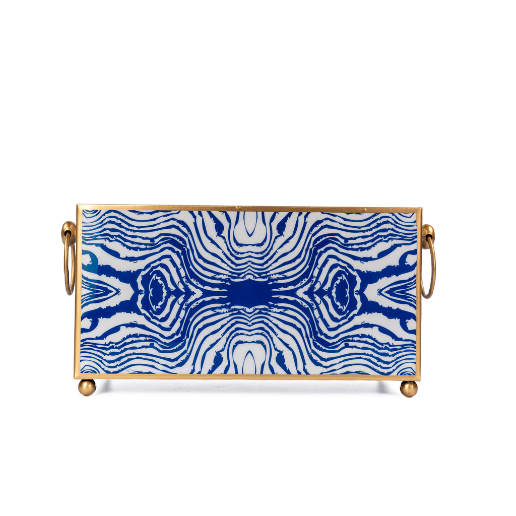 Faux Bois Blue Enameled Rectangular Cachepot