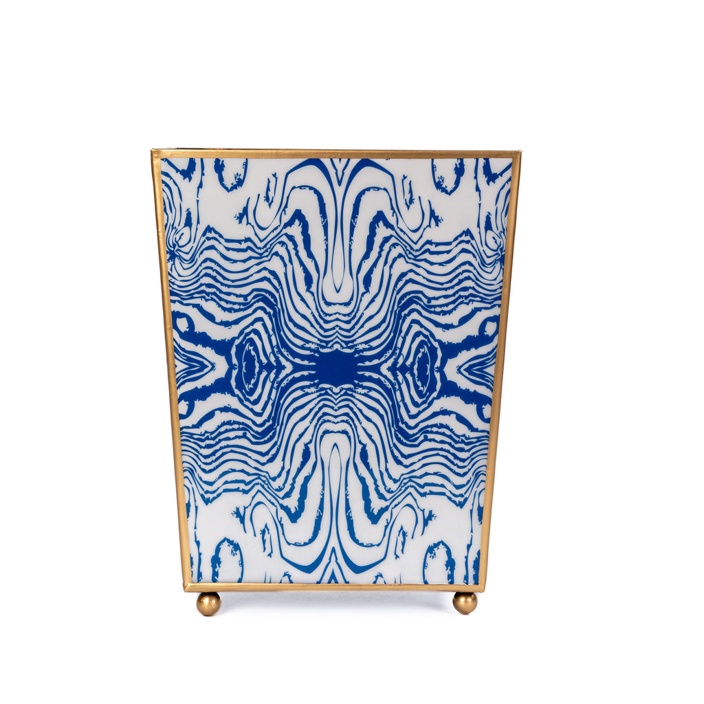 Faux Bois Enameled Square Wastebasket - Blue
