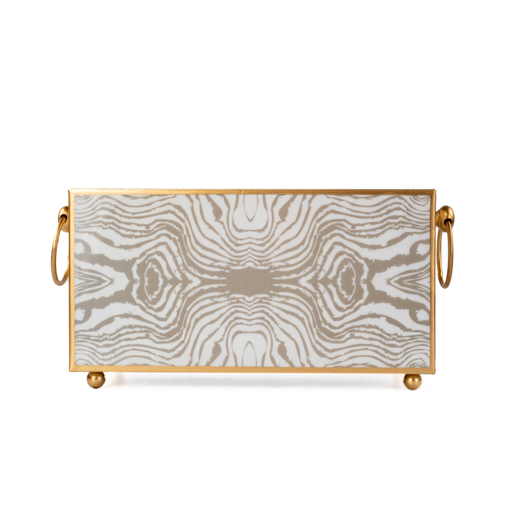 Faux Bois Taupe Enameled Rectangular Cachepot