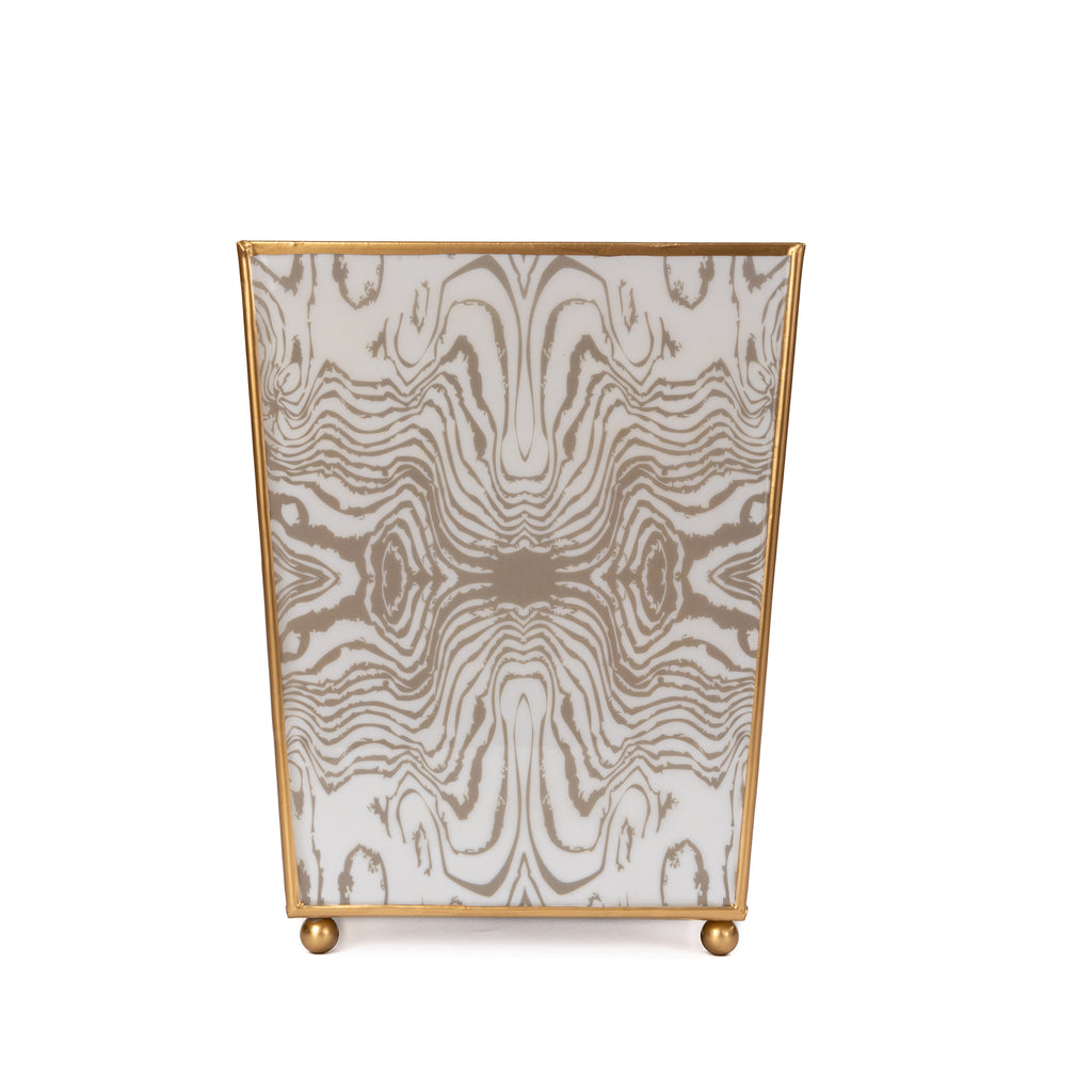 Faux Bois Taupe Enameled Square Wastebasket