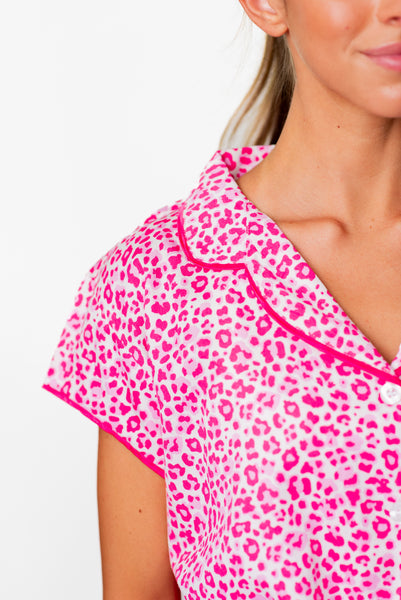 Leopard Spots Luxe Ruffled Pajama Summer Set - Pink