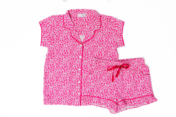 Leopard Spots Luxe Ruffled Pajama Summer Set - Pink