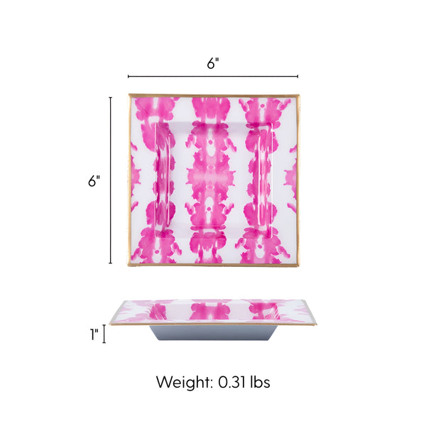 Ink Blot Enameled Tori Trinket Tray - White & Pink