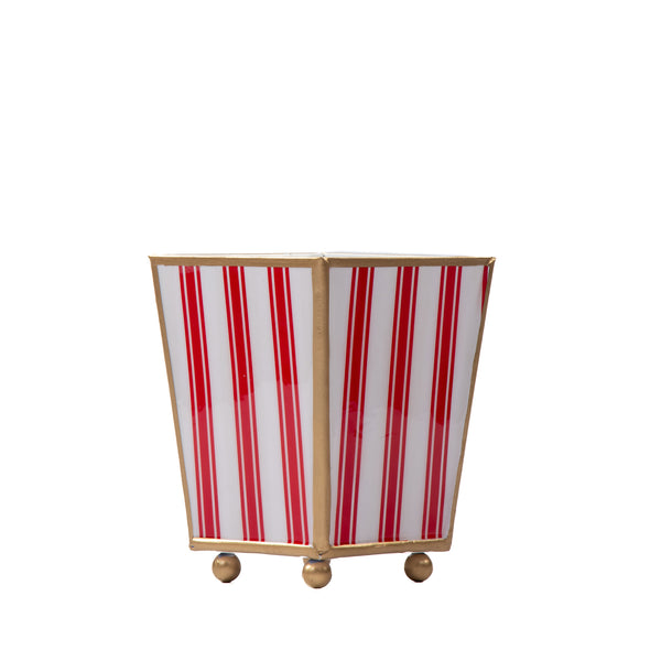 Ticking Stripe Enameled Square Cachepot Planter