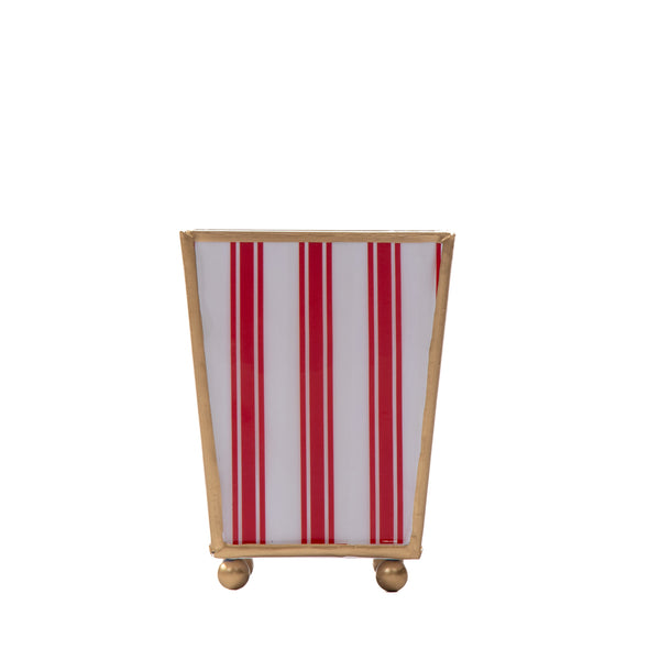 Ticking Stripe Enameled Square Cachepot Planter
