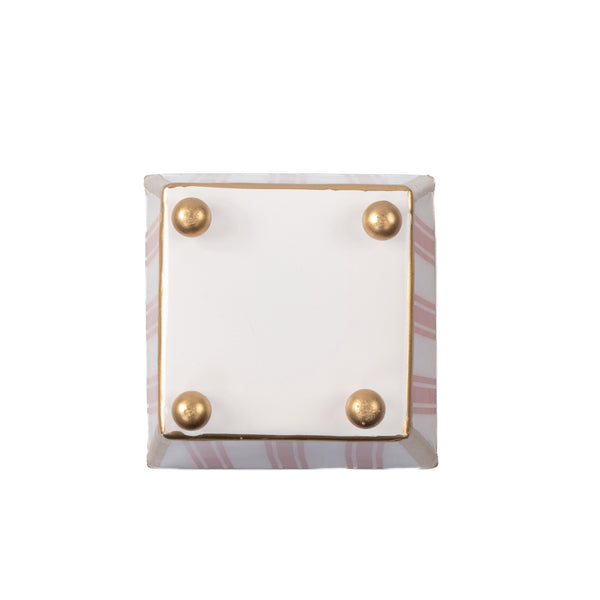 Ticking Stripe Enameled Square Cachepot Planter