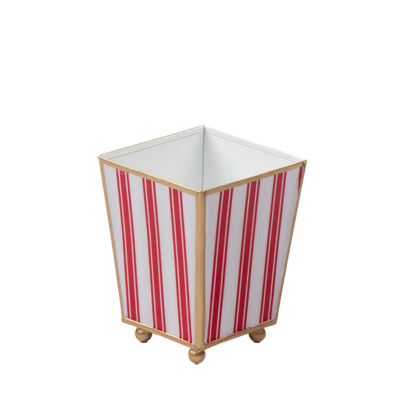 Ticking Stripe Enameled Square Cachepot Planter