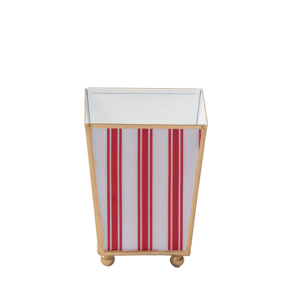 Ticking Stripe Enameled Square Cachepot Planter
