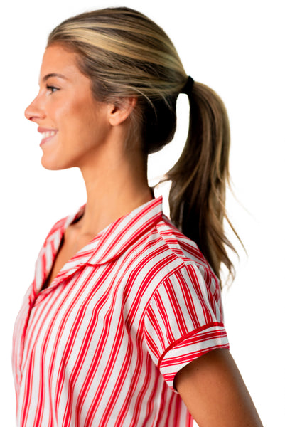 Ticking Stripe Luxe Sateen Capri Pajama Set - Red