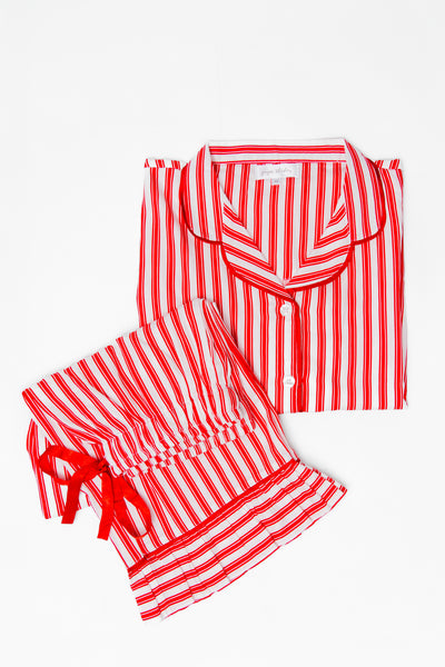 Ticking Stripe Luxe Sateen Capri Pajama Set - Red