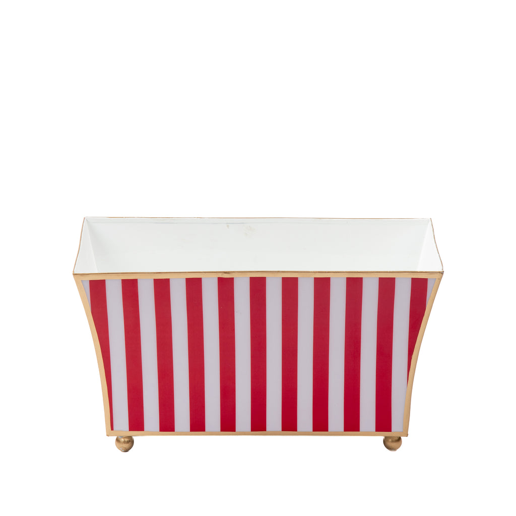 Classic Stripe Enameled Fluted Rectangle Cachepot
