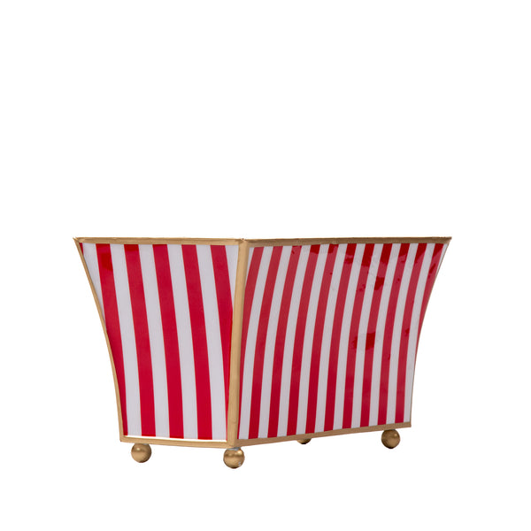 Classic Stripe Enameled Fluted Rectangle Cachepot