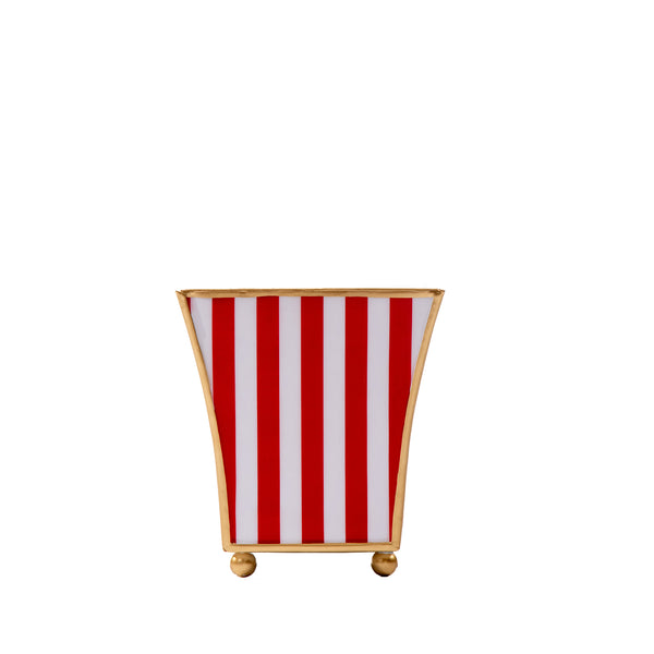 Classic Stripe Enameled Fluted Rectangle Cachepot