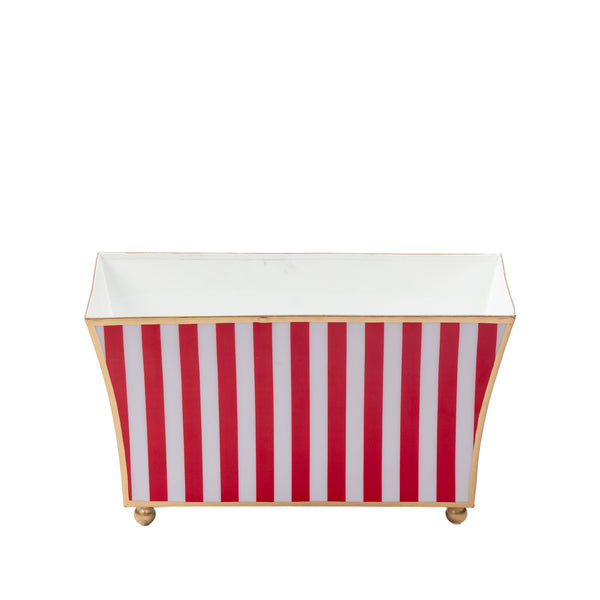 Classic Stripe Enameled Fluted Rectangle Cachepot