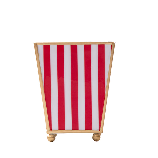 Classic Stripe Enameled Square Cachepot Planter