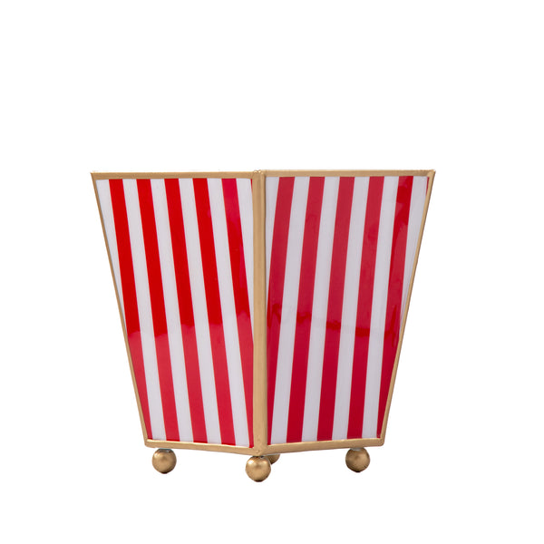 Classic Stripe Enameled Square Cachepot Planter