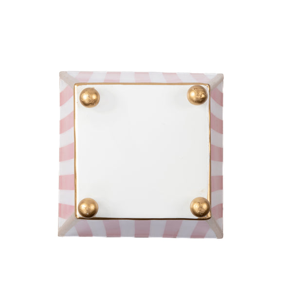 Classic Stripe Enameled Square Cachepot Planter