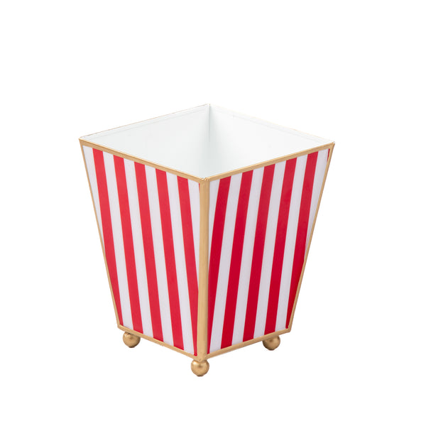 Classic Stripe Enameled Square Cachepot Planter