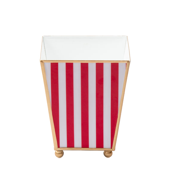 Classic Stripe Enameled Square Cachepot Planter