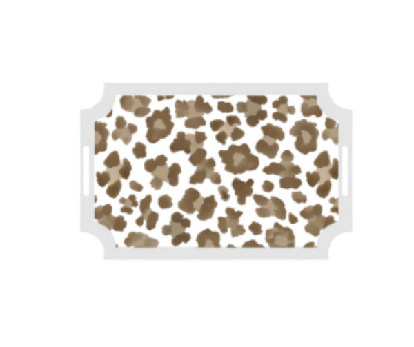 Cream Leopard Enameled Jaye Tray - Cream & Brown