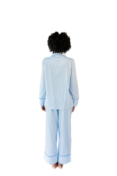 Ticking Stripe Luxe Sateen Full Pajama Set - Blue