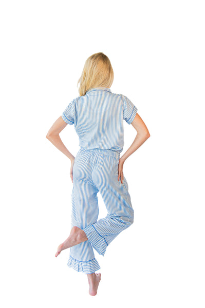 Ticking Stripe Luxe Sateen Capri Pajama Set - Blue
