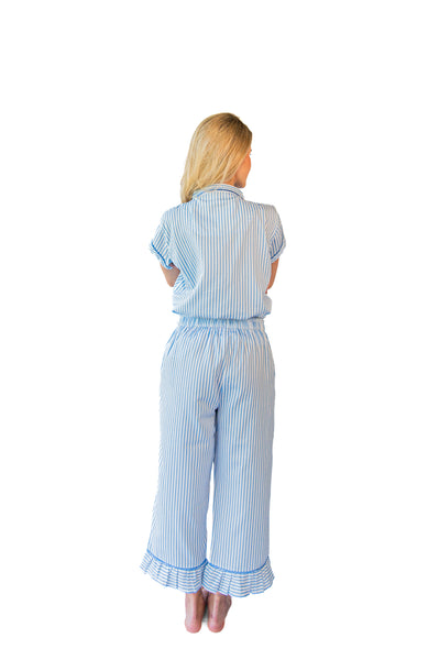 Ticking Stripe Luxe Sateen Capri Pajama Set - Blue