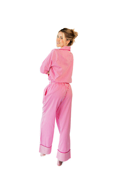 Ticking Stripe Luxe Sateen Full Pajama Set - Pink