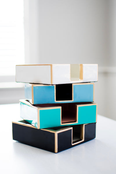 Gracie Enameled Color Block Amelia Cocktail Tray - Black & Taupe