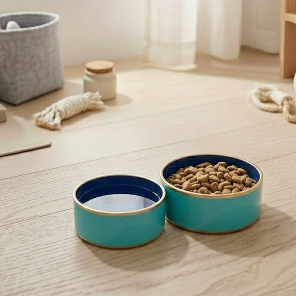 Gracie Enameled Pet Bowl - Blue & Turquoise
