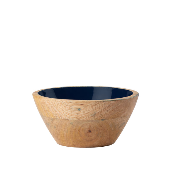 Snack Bowls That Outshine the Snacks - Set of 2 Wooden Enameled Snack Bowls - Indigo Blue