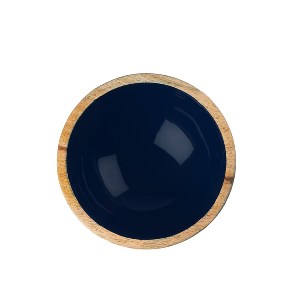 Snack Bowls That Outshine the Snacks - Set of 2 Wooden Enameled Snack Bowls - Indigo Blue