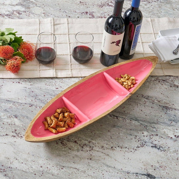 Gracie Statement Platter - Mango Wood & Pink Enamel