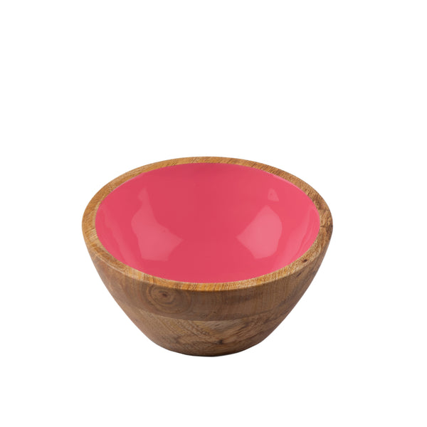 Snack Bowls That Outshine the Snacks - Set of 2 Wooden Enameled Snack Bowls - Pink