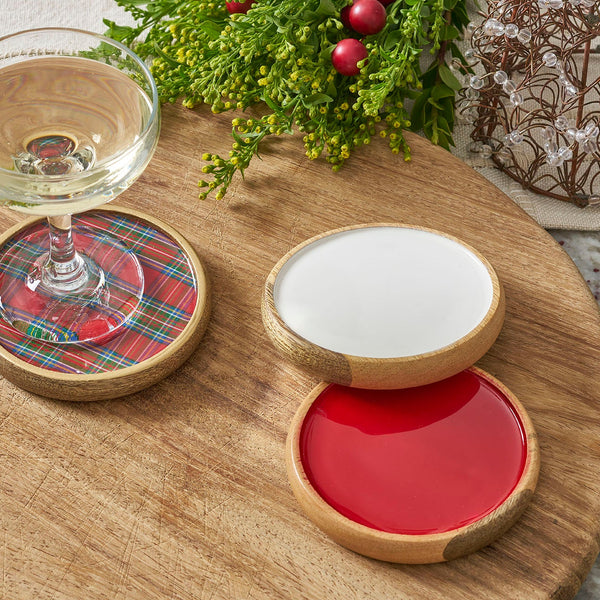 Gracie Coaster Set - Mango Wood & White Enamel | Set of 4