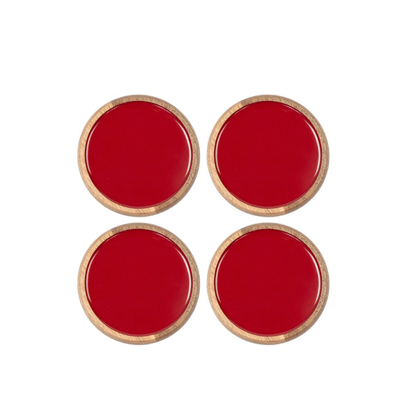Gracie Coaster Set - Mango Wood & Red Enamel | Set of 4