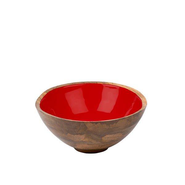 Gracie Salad Bowl - Mango Wood & Red Enamel