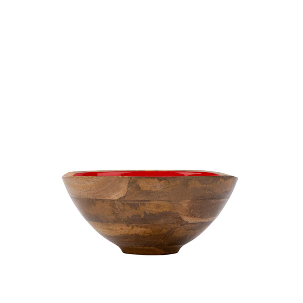 Gracie Salad Bowl - Mango Wood & Red Enamel