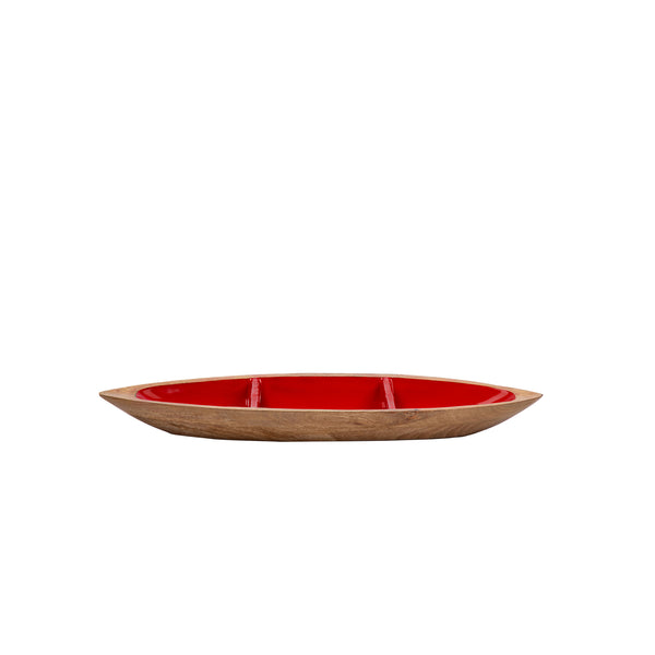 Gracie Statement Platter - Mango Wood & Red Enamel