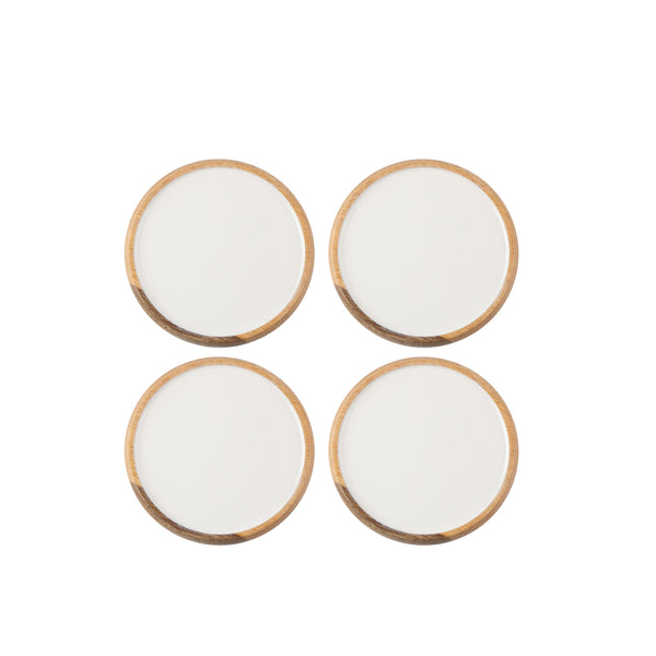 Gracie Coaster Set - Mango Wood & White Enamel | Set of 4