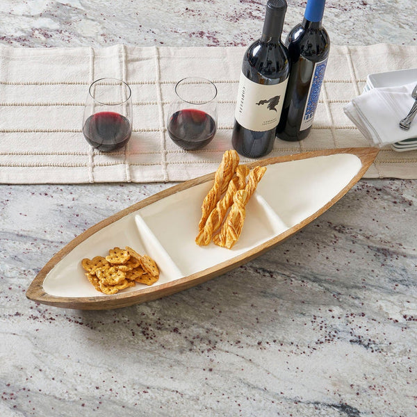 Gracie Statement Platter - Mango Wood & White Enamel