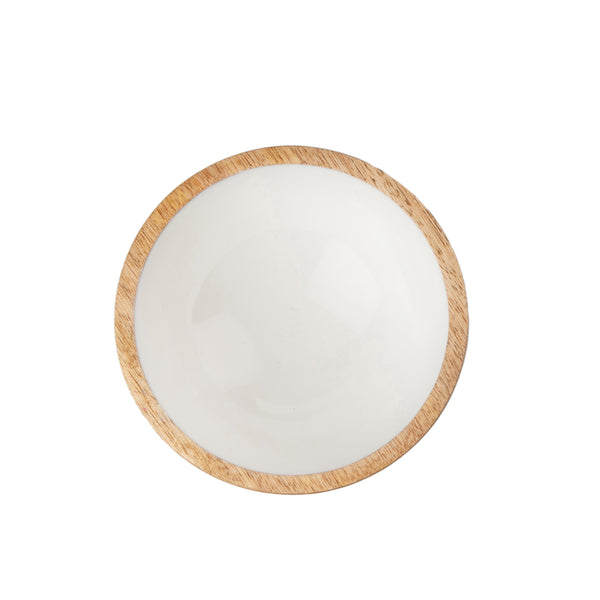 Gracie Wooden Snack Bowls Set (2pk) - Snack Bowls That Outshine the Snacks - Set of 2 Wooden Enameled Snack Bowls - White