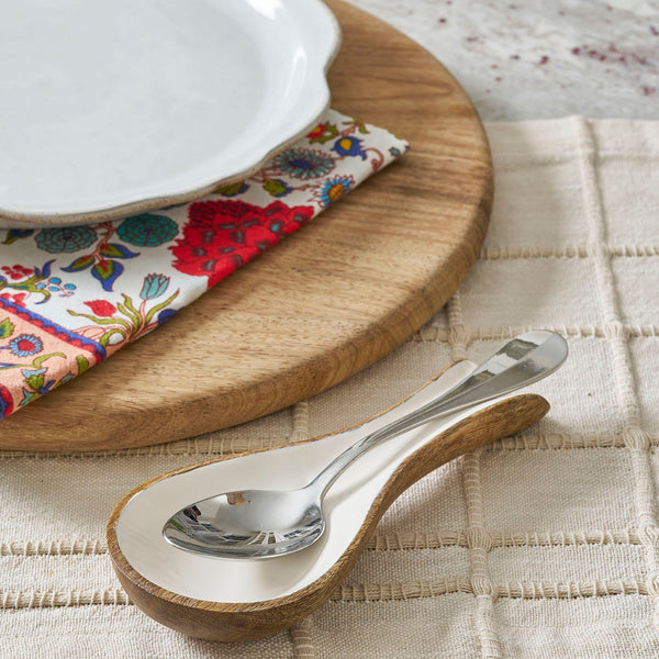Gracie Spoon Rest - Mango Wood & Enamel - White